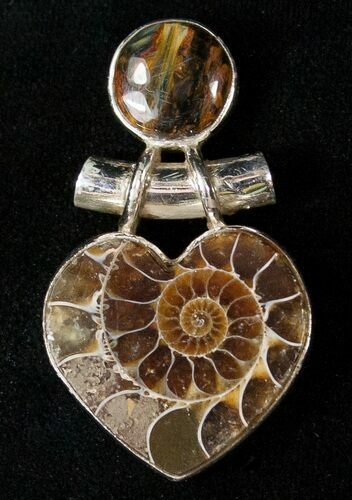 Heart Shaped Fossil Ammonite Pendant - Sterling Silver #16551